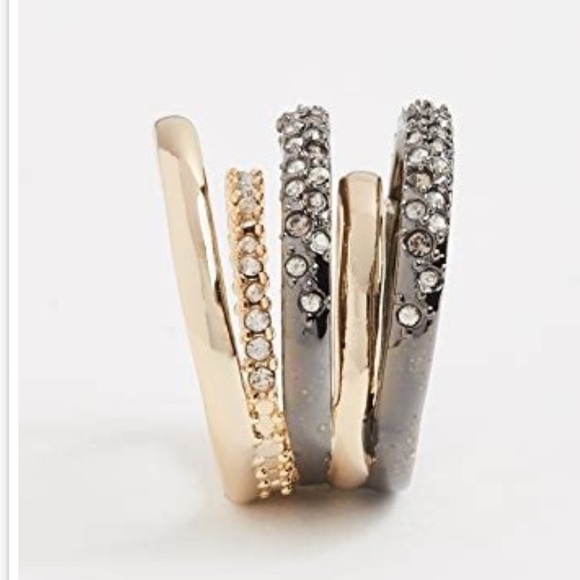 Alexis Bittar Two Toned Gold & Gunmetal Pavé Orbiting Crystal Layered Ring 7 - Picture 4 of 16